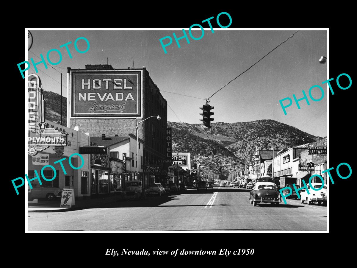 OLD LARGE HISTORIC PHOTO OF ELY NEVADA, VIEW OF THE DOWNTOWN ELY c1950