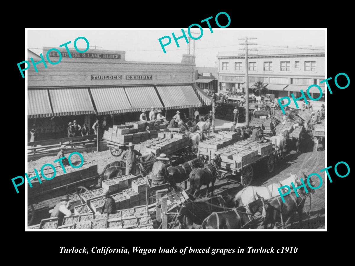 OLD LARGE HISTORIC PHOTO OF TURLOCK CALIFORNIA, WAGONS IN THE MAIN STREET c1910