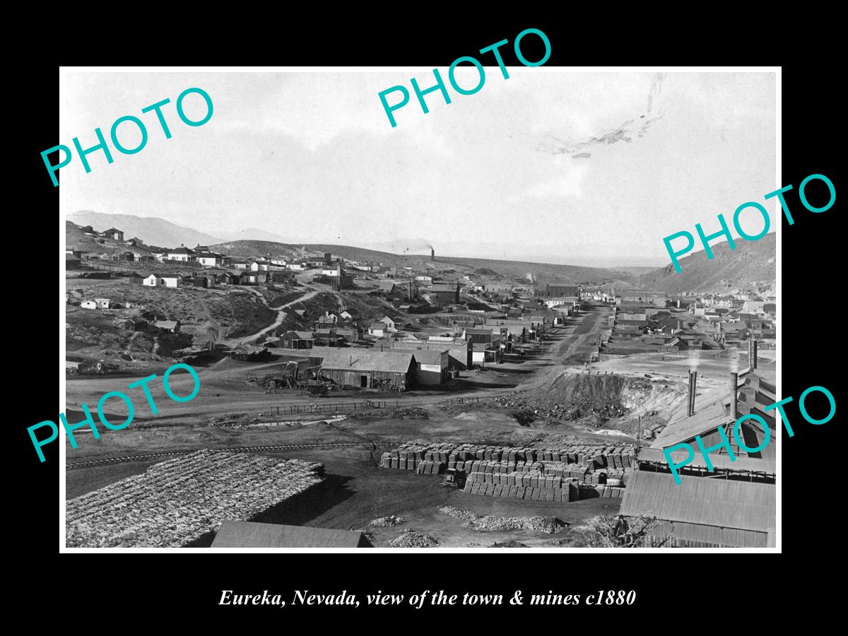 OLD LARGE HISTORIC PHOTO OF EUREKA NEVADA, VIEW OF THE TOWN & MINES c1880