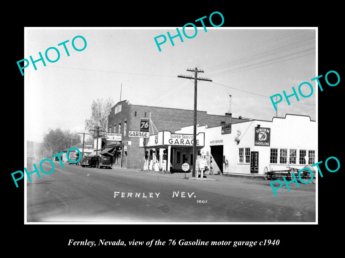 OLD LARGE HISTORIC PHOTO OF FERNLEY NEVADA, THE 76 GASOLINE MOTOR GARAGE c1940