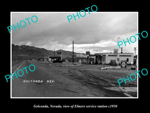 OLD LARGE HISTORIC PHOTO OF GALCONDA NEVADA, VIEW OF ELMERS SERVICE STATION 1950