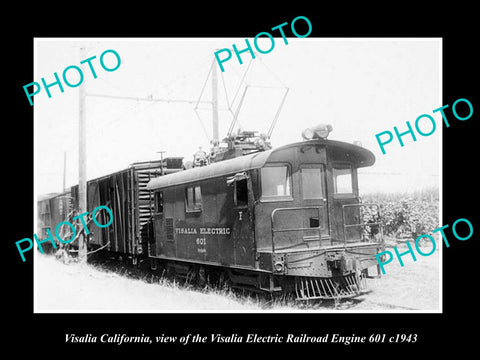 OLD LARGE HISTORIC PHOTO OF VISALIA CALIFORNIA, THE ELECTRIC RAILROAD CAR 1943