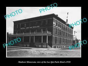 OLD LARGE HISTORIC PHOTO OF MADISON MINNESOTA, VIEW OF LAC QUI PARLE HOTEL c1910