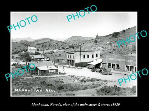 OLD LARGE HISTORIC PHOTO OF MANHATTAN NEVADA, VIEW OF THE MAIN St & STORES c1920