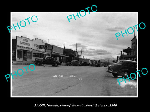 OLD LARGE HISTORIC PHOTO OF McGILL NEVADA, VIEW OF THE MAIN St & STORES c1940