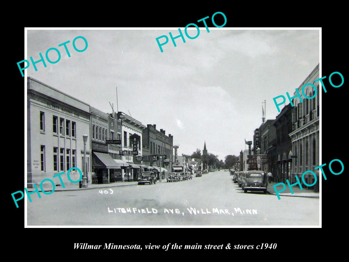 OLD LARGE HISTORIC PHOTO OF WILLMAR MINNESOTA, THE MAIN STREET & STORES c1940