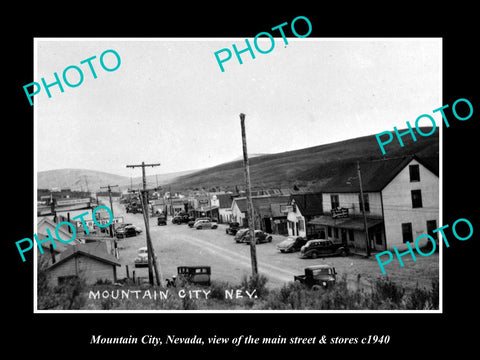 OLD LARGE HISTORIC PHOTO OF MOUNTAIN CITY NEVADA, VIEW OF MAIN St & STORES 1940