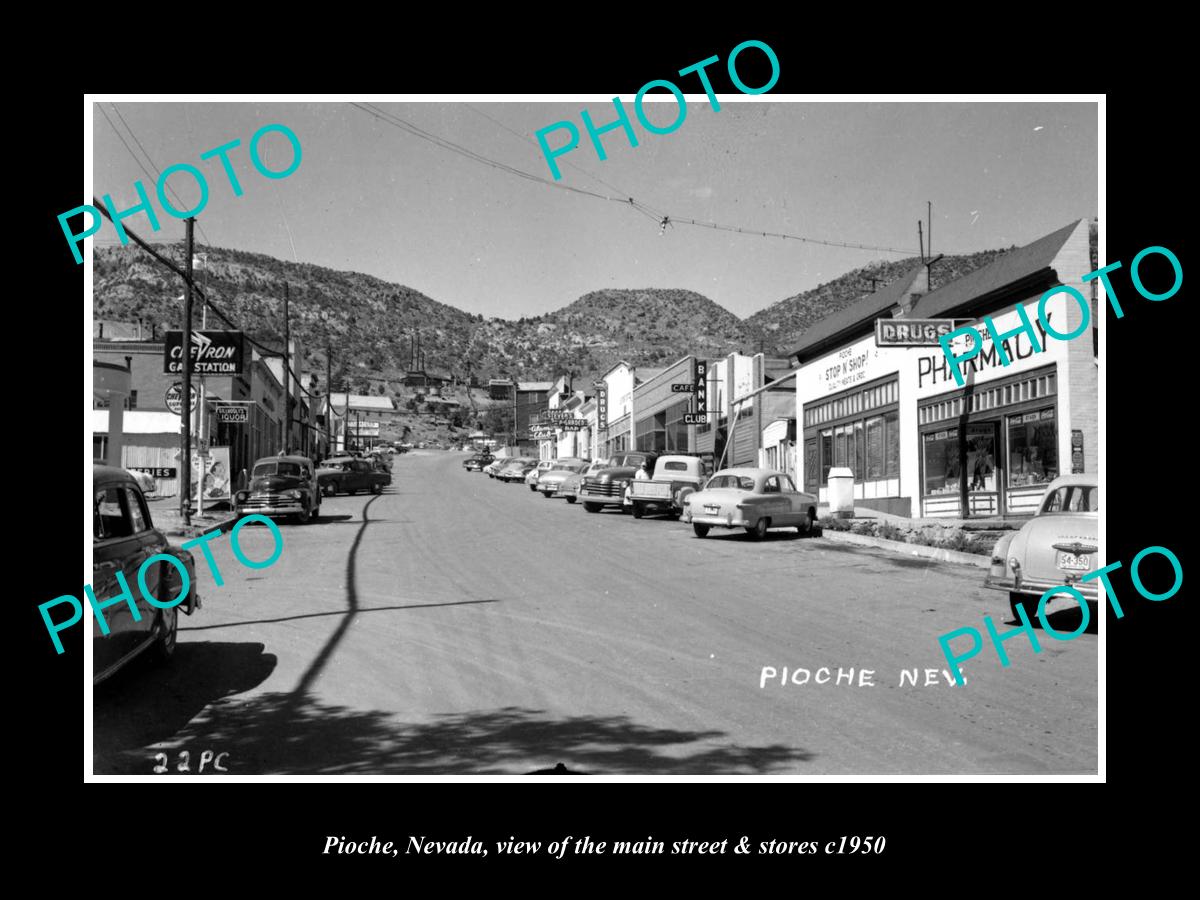 OLD LARGE HISTORIC PHOTO OF PIOCHE NEVADA, VIEW OF THE MAIN St & STORES 1950