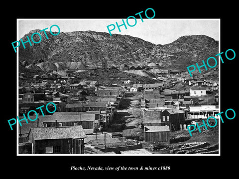 OLD LARGE HISTORIC PHOTO OF PIOCHE NEVADA, VIEW OF THE TOWN & MINES c1880