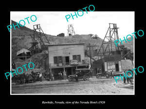 OLD LARGE HISTORIC PHOTO OF RAWHIDE NEVADA, VIEW OF THE NEVADA HOTEL c1920