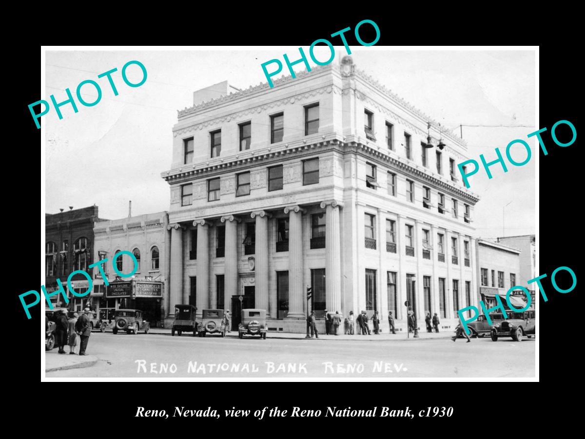 OLD LARGE HISTORIC PHOTO OF RENO NEVADA, VIEW OF THE RENO NATIONAL BANK c1930