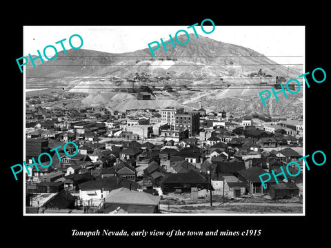 OLD LARGE HISTORIC PHOTO OF TONOPAH NEVADA, VIEW OF THE TOWN & MINES c1915