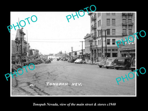 OLD LARGE HISTORIC PHOTO OF TONOPAH NEVADA, VIEW OF THE MAIN St & STORES c1940