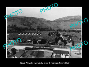 OLD LARGE HISTORIC PHOTO OF VERDI NEVADA, VIEW OF THE TOWN & RAILROAD c1940