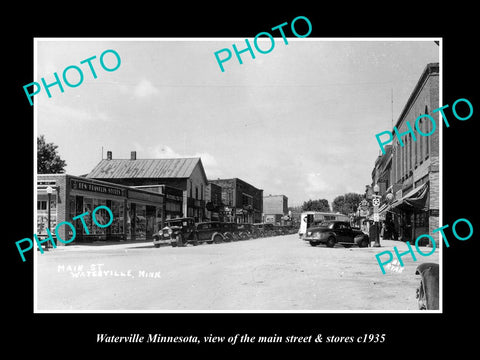 OLD LARGE HISTORIC PHOTO OF WATERVILLE MINNESOTA, THE MAIN STREET & STORES c1935