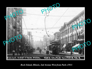 OLD LARGE HISTORIC PHOTO ROCK ISLAND ILLINOIS, VIEW OF 2nd AVE WEST c1913