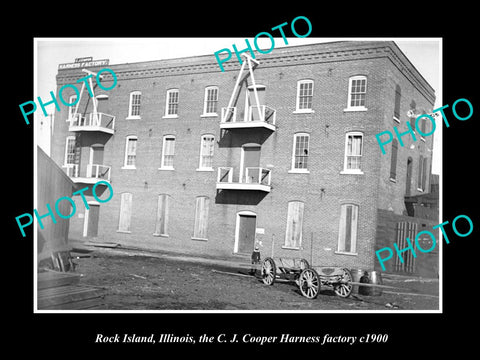 OLD LARGE HISTORIC PHOTO ROCK ISLAND ILLINOIS, THE COOPER HARNESS FACTORY c1900