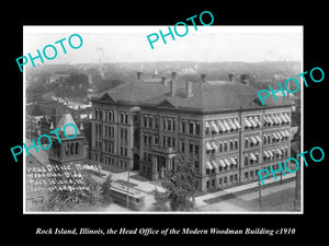 OLD LARGE HISTORIC PHOTO ROCK ISLAND ILLINOIS, THE MODERN WOODMEN BUILDING c1910