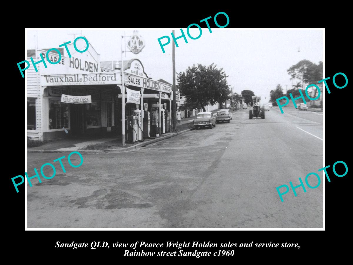 OLD LARGE HISTORIC PHOTO OF SANDGATE QLD, THE HOLDEN MOTOR GARAGE c1960