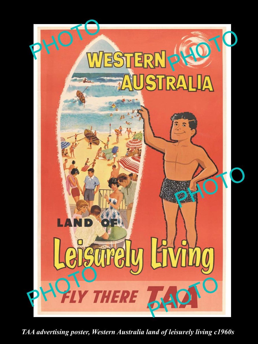 OLD LARGE HISTORIC PHOTO OF THE TAA AIRLINE WEST AUSTRALIA TOURISM POSTER c1960