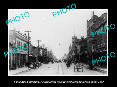 OLD LARGE HISTORIC PHOTO SANTA ANA CALIFORNIA, VIEW OF FOURTH STREET c1890