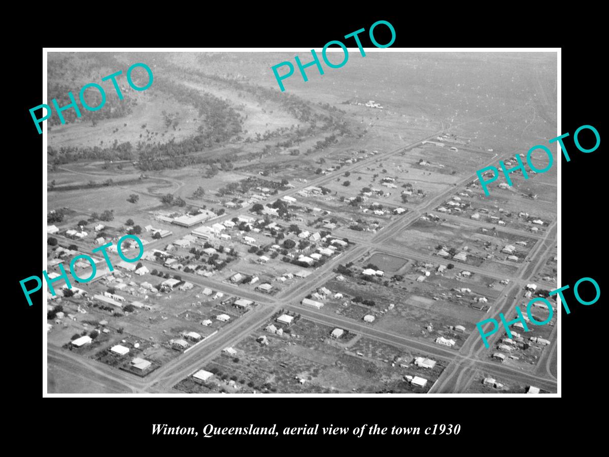 OLD LARGE HISTORIC PHOTO OF WINTON QUEENSLAND, AERIAL VIEW OF THE TOWN c1930