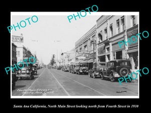 OLD LARGE HISTORIC PHOTO SANTA ANA CALIFORNIA, VIEW OF MAIN St & STORES c1930