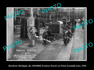 OLD LARGE HISTORIC PHOTO OF DEARBORN MICHIGAN, THE 100000th FORDSON TRACTOR 1920