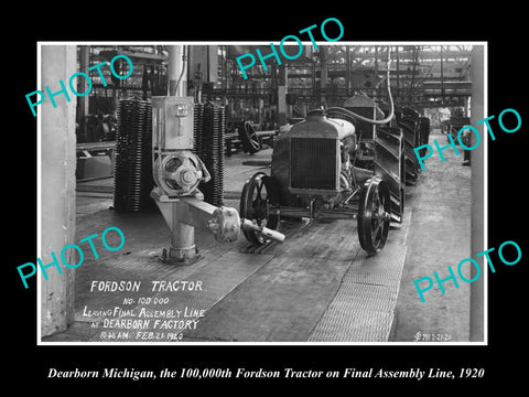 OLD LARGE HISTORIC PHOTO OF DEARBORN MICHIGAN, THE 100000th FORDSON TRACTOR 1920