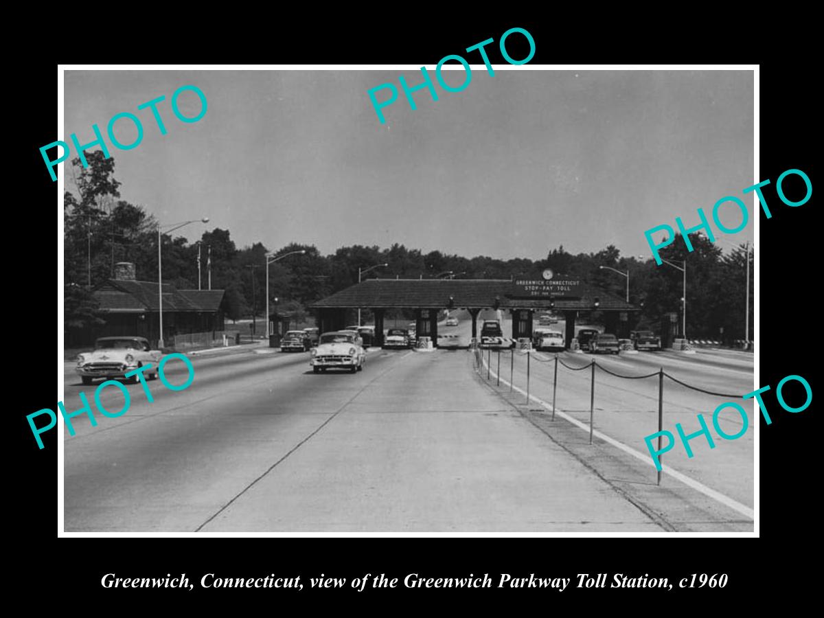 OLD LARGE HISTORIC PHOTO OF GREENWICH CONNECTICUT, THE PARKWAY TOLL STATION 1960