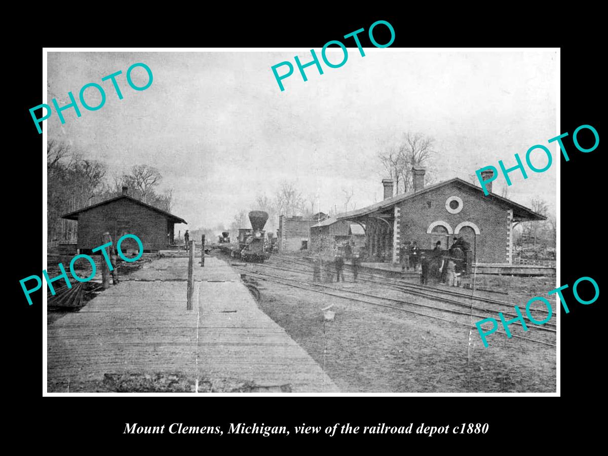 OLD LARGE HISTORIC PHOTO OF MOUNT CLEMENS MICHIGAN, THE RAILROAD STATION c1880