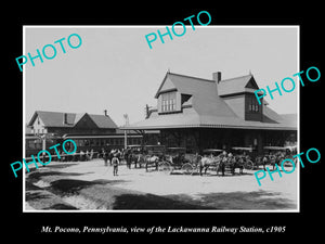 OLD LARGE HISTORIC PHOTO OF MT POCONO PENNSYLVANIA, THE RAILROAD DEPOT c1905