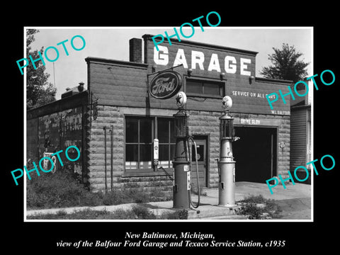 OLD LARGE HISTORIC PHOTO OF NEW BALTIMORE MICHIGAN, THE FORD MOTOR GARAGE c1935