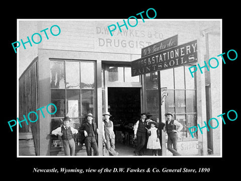 OLD LARGE HISTORIC PHOTO OF NEWCASTLE WYOMING, THE FAWKES GENERAL STORE c1890