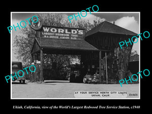 OLD LARGE HISTORIC PHOTO OF UKIAH CALIFORNIA, THE REDWOOD SERVICE STATION c1940