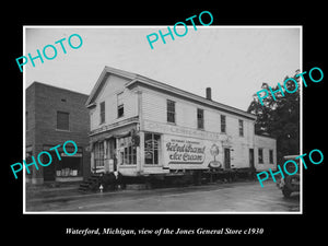 OLD LARGE HISTORIC PHOTO OF WATERFORD MICHIGAN, THE JONES GENERAL STORE c1930