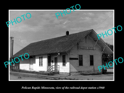 OLD LARGE HISTORIC PHOTO OF PELICAN RAPIDS MINNESOTA RAILROAD DEPOT STATION 1960