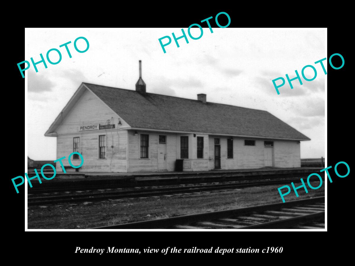 OLD LARGE HISTORIC PHOTO OF PENDROY MONTANA, THE RAILROAD DEPOT STATION c1960