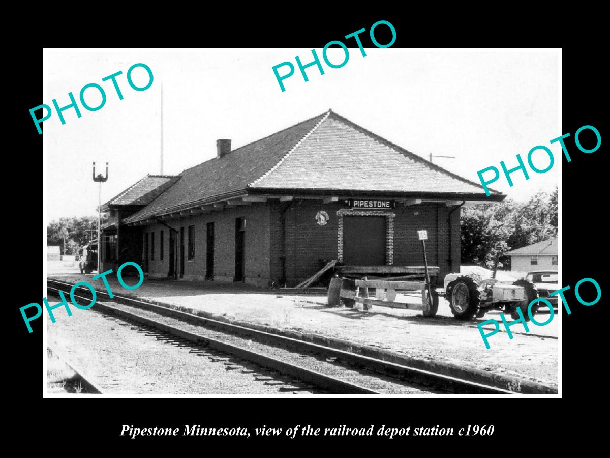 OLD LARGE HISTORIC PHOTO OF PIPESTONE MINNESOTA, THE RAILROAD DEPOT STATION 1960