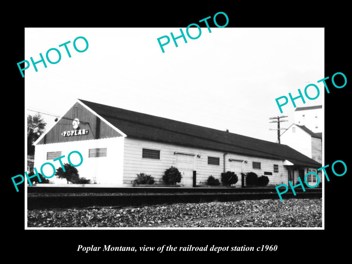 OLD LARGE HISTORIC PHOTO OF POPLAR MONTANA, THE RAILROAD DEPOT STATION c1960