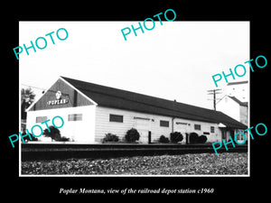 OLD LARGE HISTORIC PHOTO OF POPLAR MONTANA, THE RAILROAD DEPOT STATION c1960