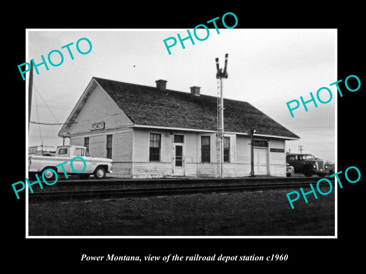 OLD LARGE HISTORIC PHOTO OF POWER MONTANA, THE RAILROAD DEPOT STATION c1960