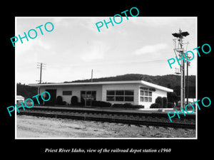 OLD LARGE HISTORIC PHOTO OF PRIEST RIVER IDAHO, THE RAILROAD DEPOT STATION c1960