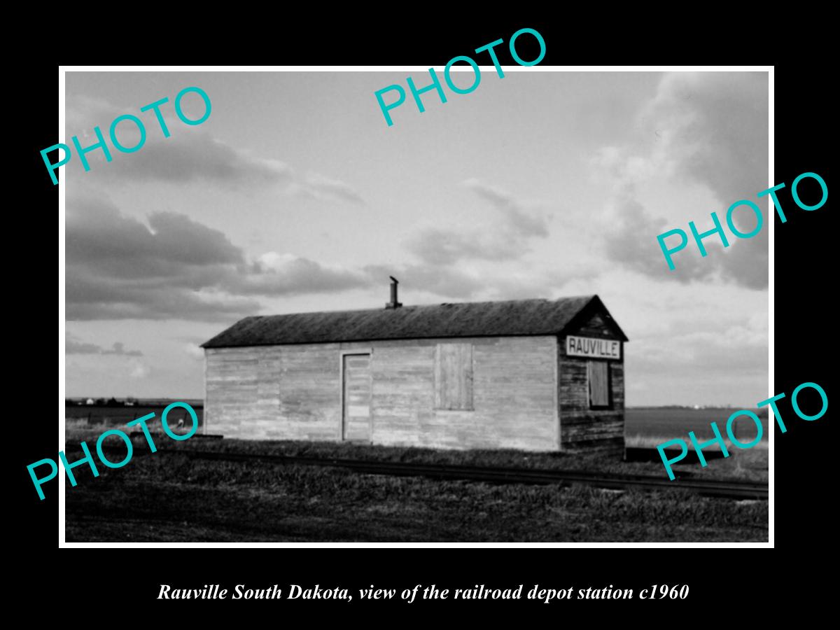 OLD LARGE HISTORIC PHOTO OF RAUVILLE SOUTH DAKOTA RAILROAD DEPOT STATION c1960