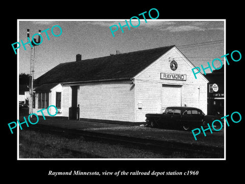 OLD LARGE HISTORIC PHOTO OF RAYMOND MINNESOTA, THE RAILROAD DEPOT STATION c1960