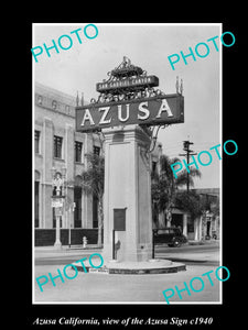 OLD LARGE HISTORIC PHOTO AZUSA CALIFORNIA, VIEW OF THE AZUSA  WELCOME SIGN c1940