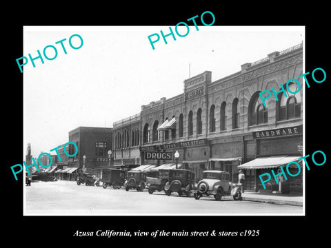 OLD LARGE HISTORIC PHOTO AZUSA CALIFORNIA, VIEW OF THE MAIN St & STOES c1925