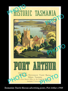 OLD LARGE HISTORIC PHOTO TASMANIA TOURISM POSTER, PORT ARTHUR c1940