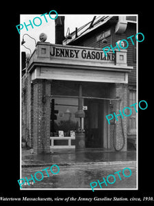 OLD LARGE HISTORIC PHOTO WATERTOWN MASSACHUSETTS, THE JENNEY GAS STATION c1930