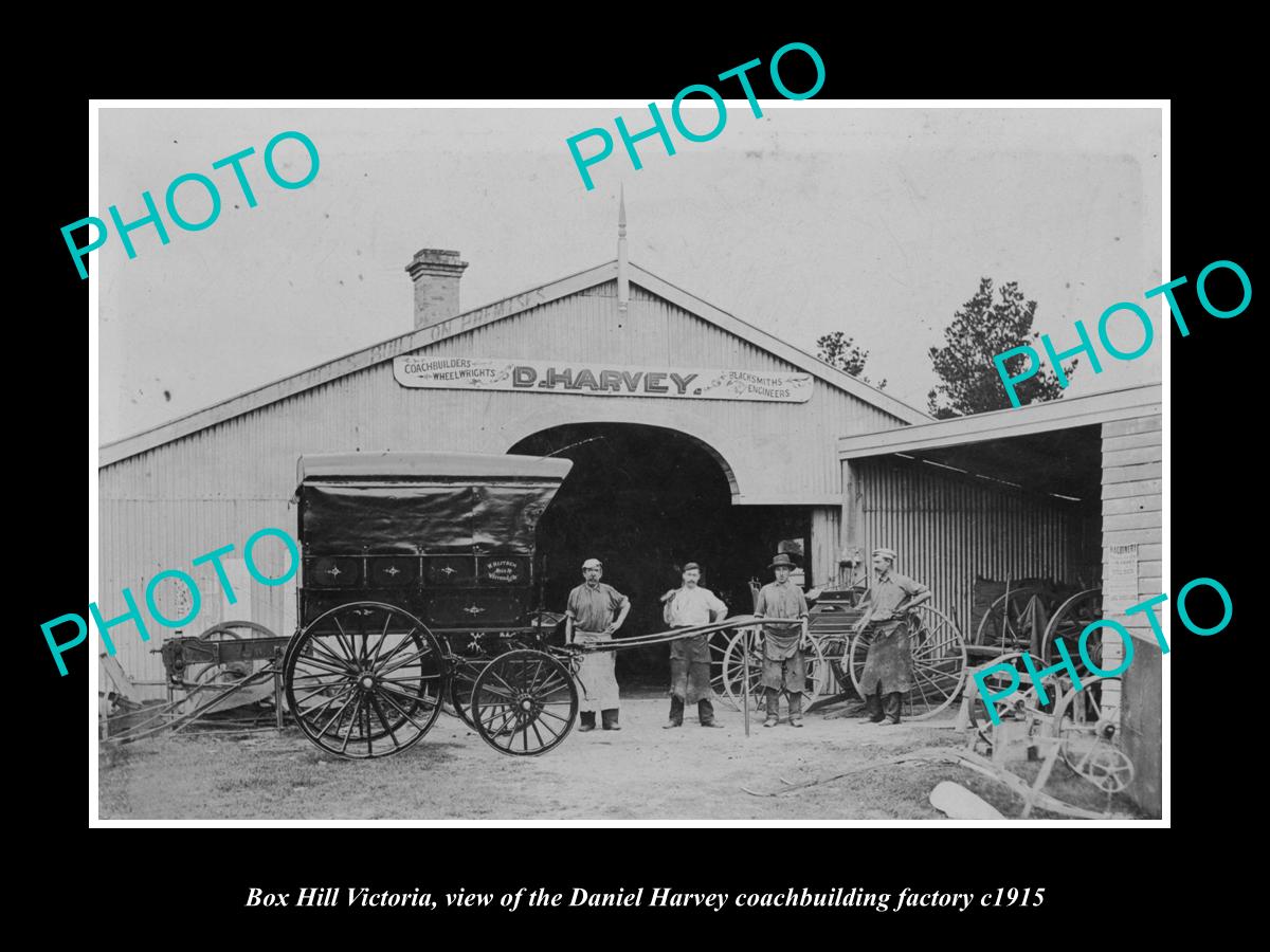 OLD LARGE HISTORIC PHOTO OF BOX HILL VICTORIA, DANIEL HARVEY COACH FACTORY c1915